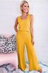 Crinkled U Neck Tank Top and Wide Leg Pants Set